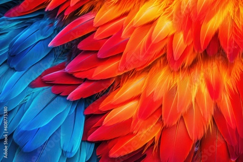 Scarlet Macaw - Beautiful Birds with Vibrant Feathers. Generative AI. © nadunprabodana