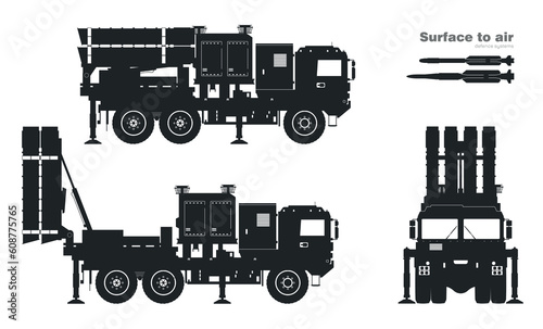 Foto Black silhouette of air defense missile system