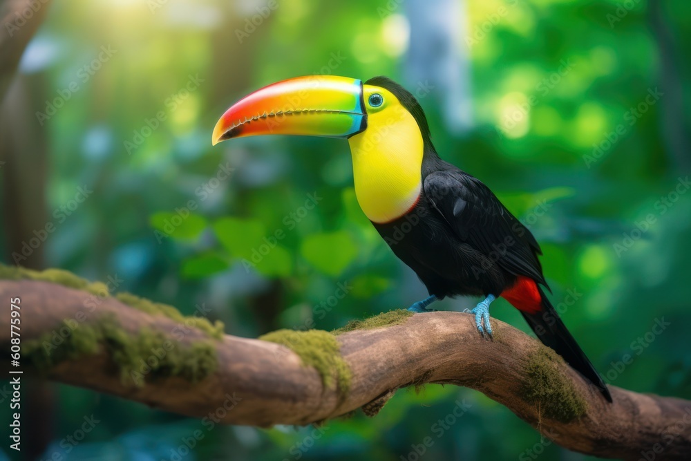 Fototapeta premium Keel-billed Toucan (Ramphastos sulfuratus) - vibrant and colorful bird. Generative AI