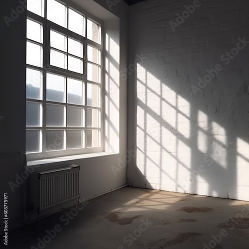 Window shadow  window in room  light reflecting from window  white room. Generative AI