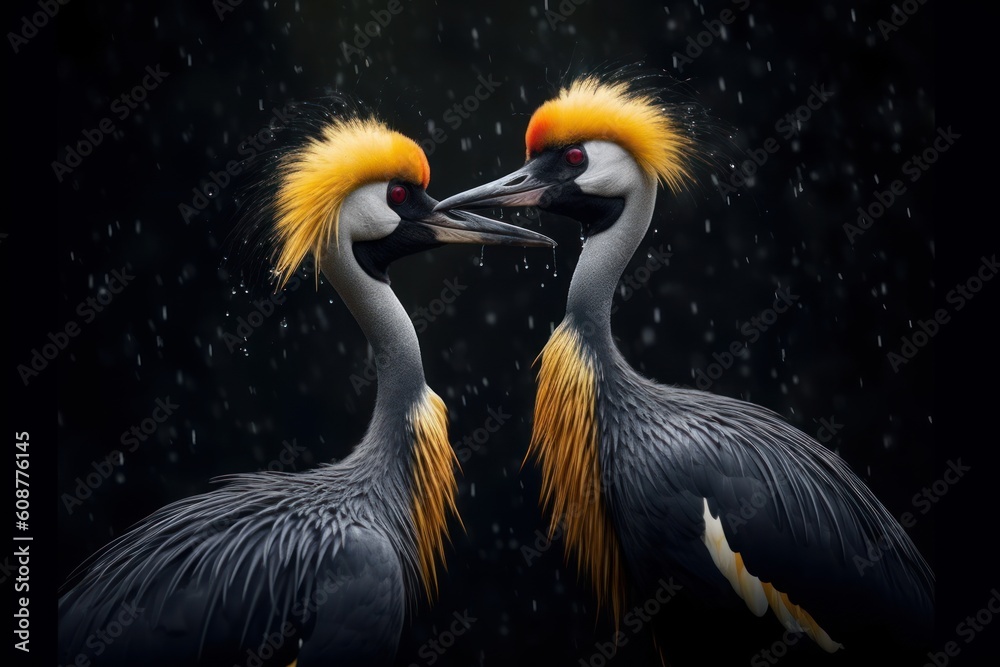 Fototapeta premium Grey Crowned Crane (Balearica regulorum) - love bird. Generative AI.