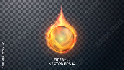 Ball on fire realistic 3d render. realistic fire, flames. Fireball lightning substance sign and strange flame spark. Decor elements for magic doctor, shaman, medium. Transparent background.