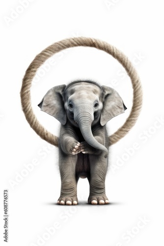 Cute baby elephant playing hula hoop. Generative AI