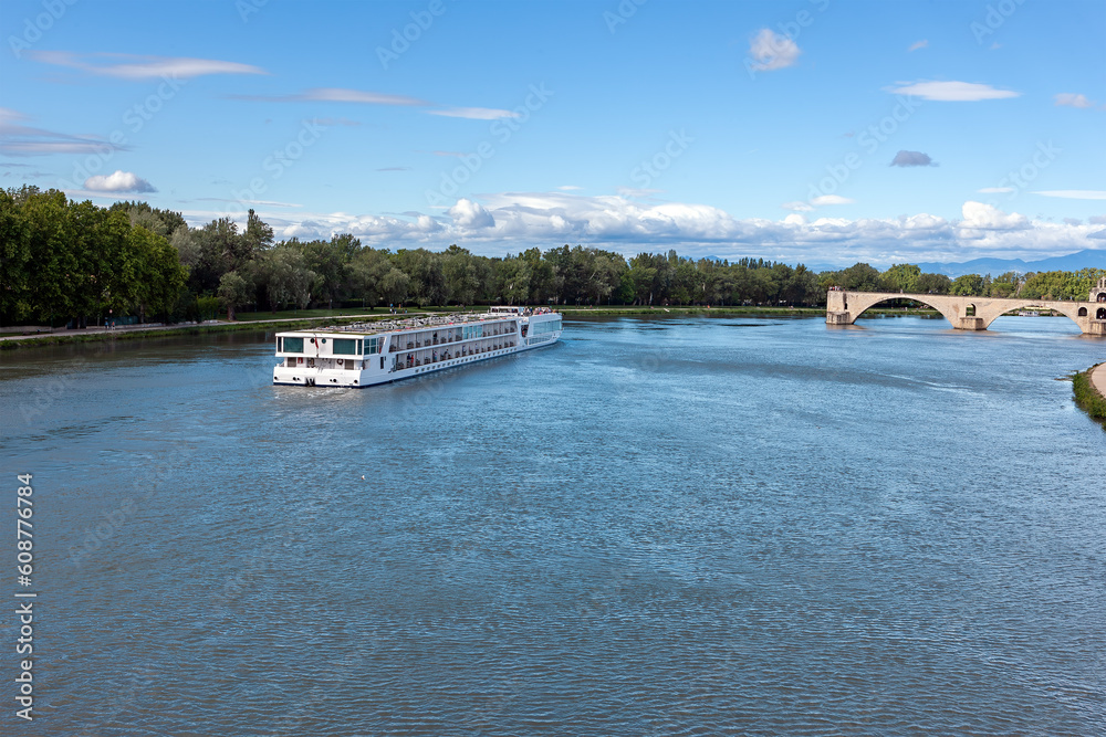 custom made wallpaper toronto digitalPleasure boat on the river Rhone. Avignon city , Provence, France