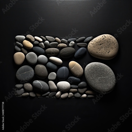 stones on the beach art frame decorative stones  sophisticated and delicate stones black background