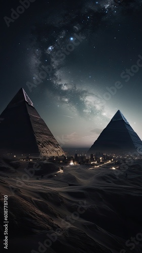 pyramid in the night alien civilization in ancient egypt, pyramid, wallpaper