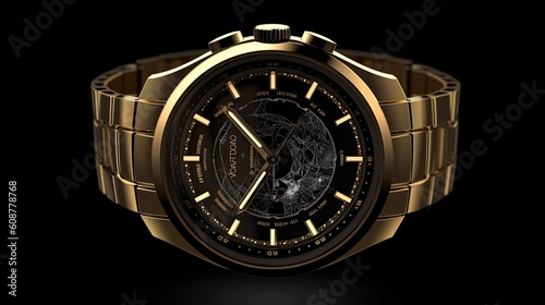 watch isolated on black elegant and modern watch made of gold on black background