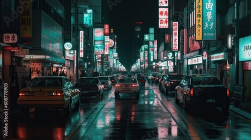 traffic at night neon cyberpunk japanese city © Stream Skins