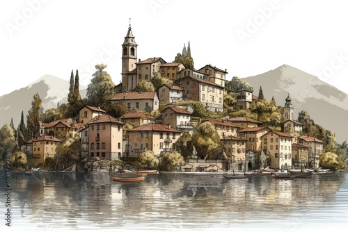 lake Como isolated on white background. Generated by AI