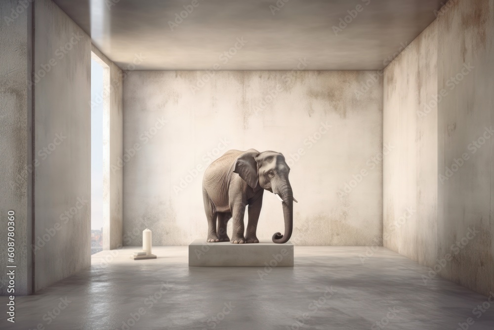 Elephant sitting in a minimalist room. Generative AI