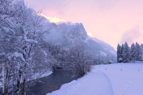 winter landscape with snow in Kandersteg, Zwitserland