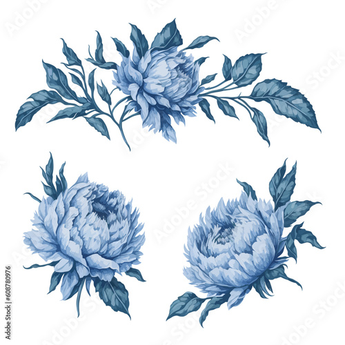 Elegant Blue Peonies Watercolor Floral Collection