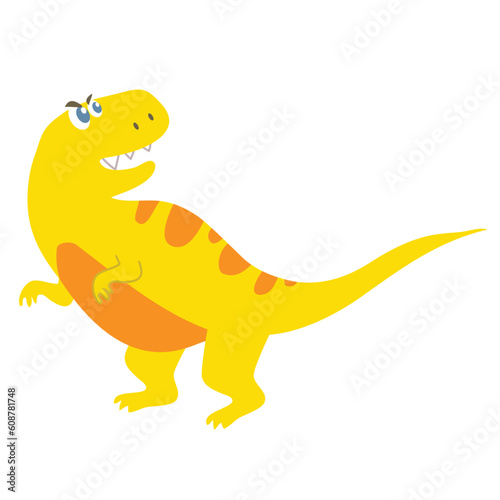 Clipart cute Allosaurus dino on a white background. Funny cartoon dinosaur isolated on white background for packing paper  fabric  postcard  clothing  printable game card. Vector file.