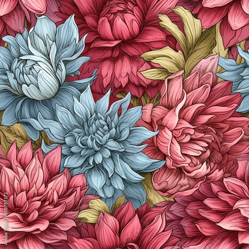 Beautiful elegant flower seamless pattern, created with generative AI