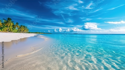 Amazing tropical beach background white sand and clear blue water. Generative ai