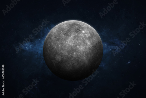 Fototapeta Naklejka Na Ścianę i Meble -  Mercury, galaxy and stars. View of Mercury - planet of the solar system. This image elements furnished by NASA.