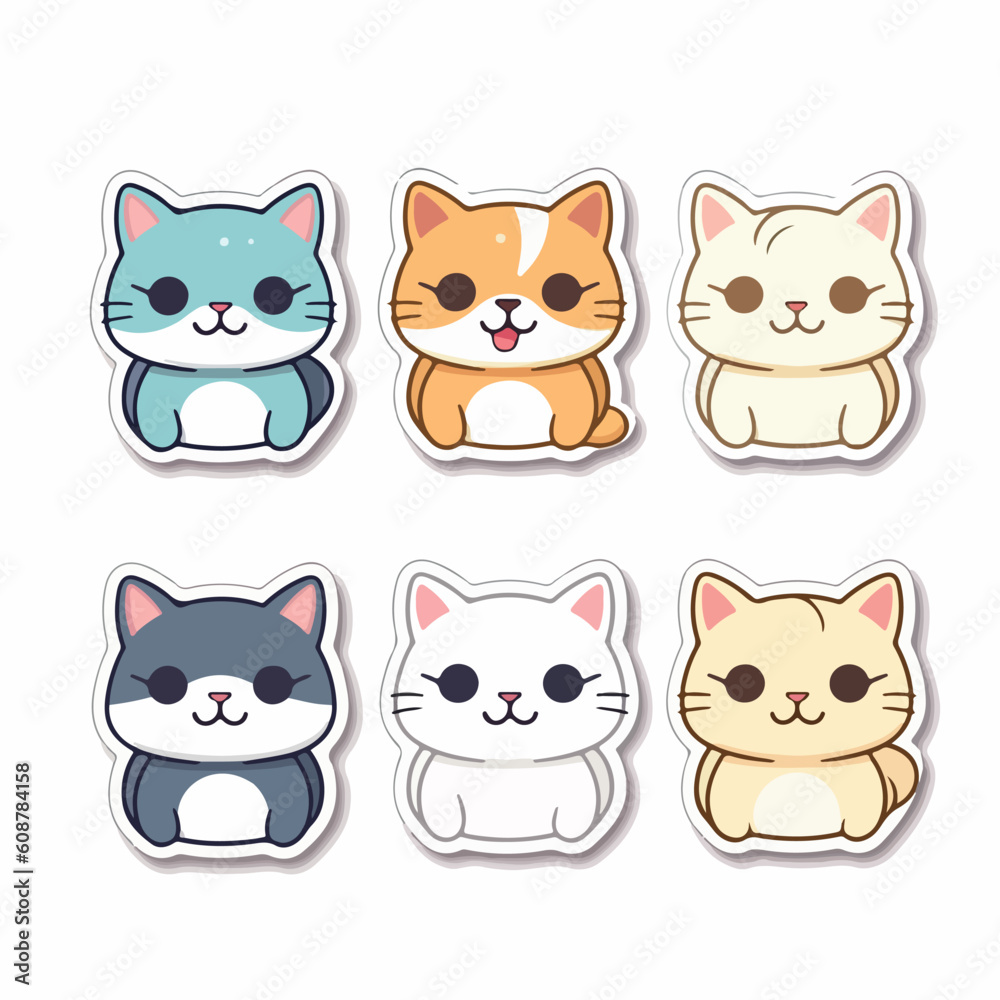 Cute and funny cats doodle vector set. Cartoon cat or kitten characters design collection with flat color. 