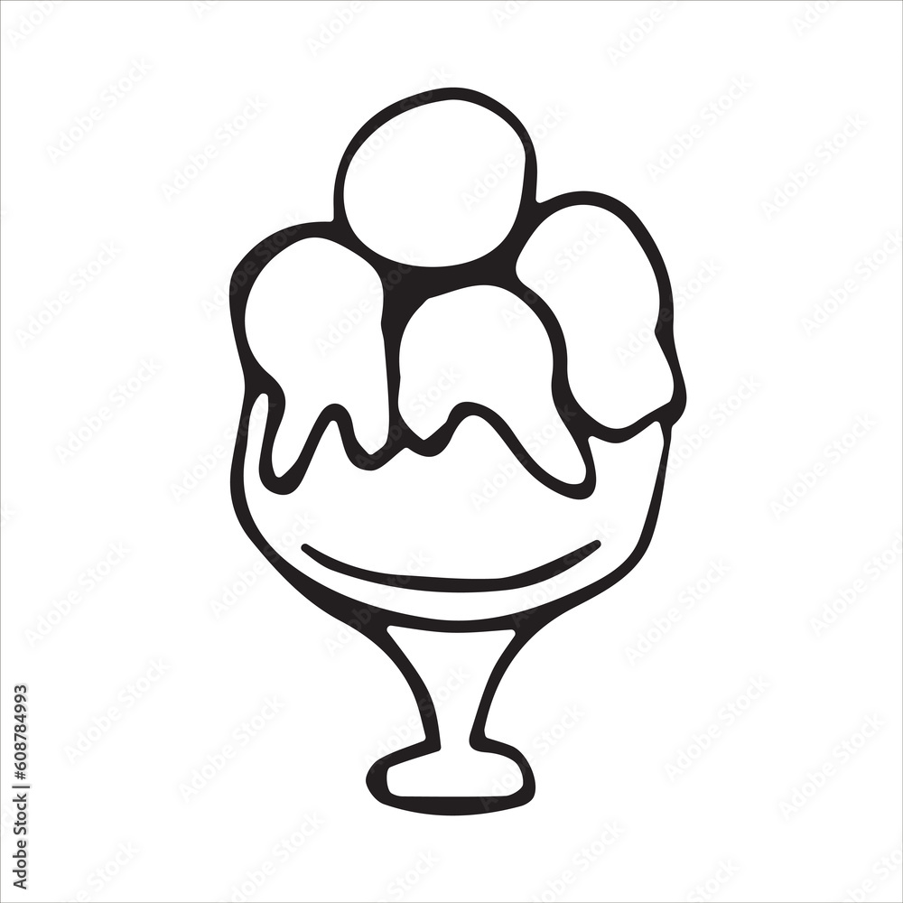 ice cream in the style of doodle art. black white drawing. icon on a white background. vector. ice cream in the style of doodle art. black white drawing. icon on a white background. vector.