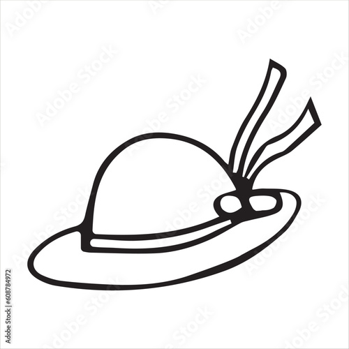 doodle art. hat. female headdress. black outline. on a white background. vector drawing. for the beach and from the sun.