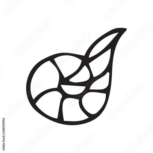 seashell. a shell in the ocean. doodle art. black and white color. Modern minimalistic contour icon. Vector illustration of doodles.