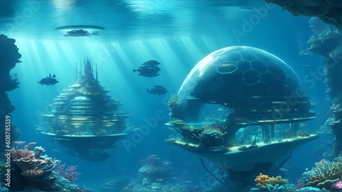 underwater life, futuristic submerged megacity, underwater metropolis, 