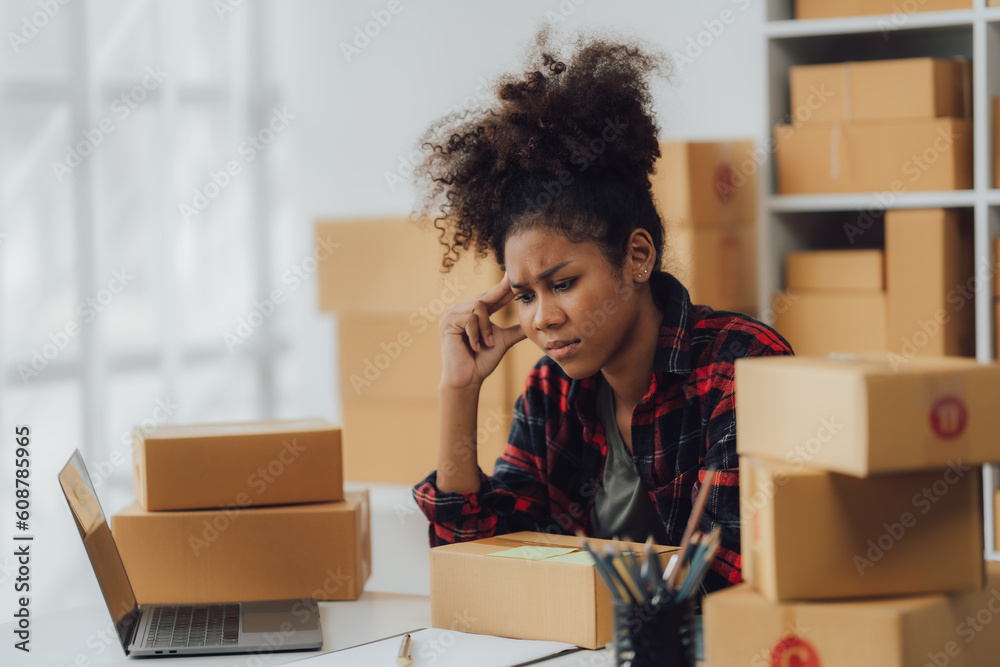 Business woman entrepreneurial success . Sales Online Parcel delivery Business woman entrepreneurial success . Sales Online Parcel delivery