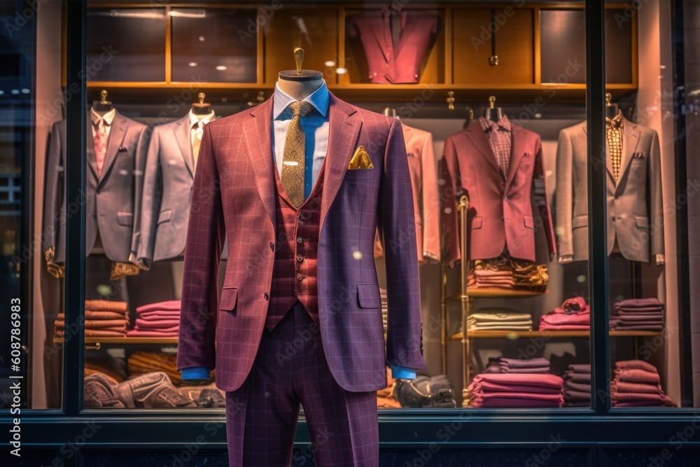Elegant designer collection of men suit shop window