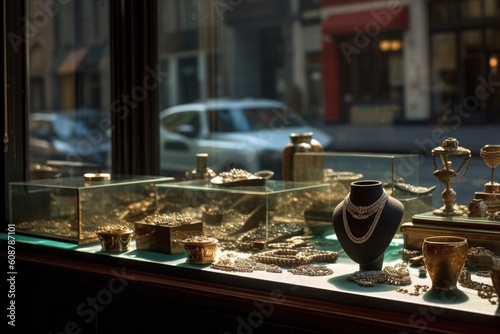 Elegant display of jewelry shop store window 