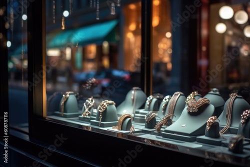 Elegant display of jewelry shop store window 