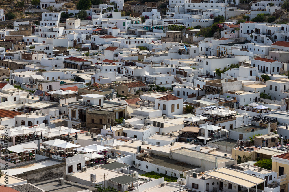 Historical architecture of Greece. Typical white buildings in greek islands. 