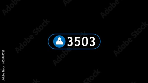 Animated growing number of user follower on social media user account symbol. 4K Video motion graphic animation with alpha channel. Growing users following number Counter Badge.