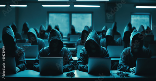 Hackers with hoodies. Hacker group, organization or association Generative AI
