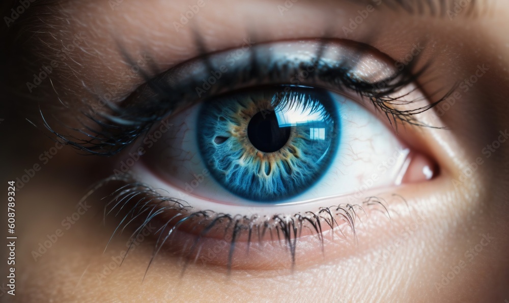 Fototapeta premium a close up of a person's eye with a blue iris. generative ai