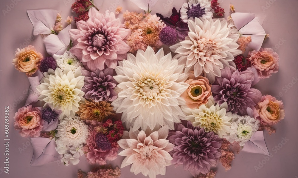  a bunch of flowers that are sitting on a table together.  generative ai