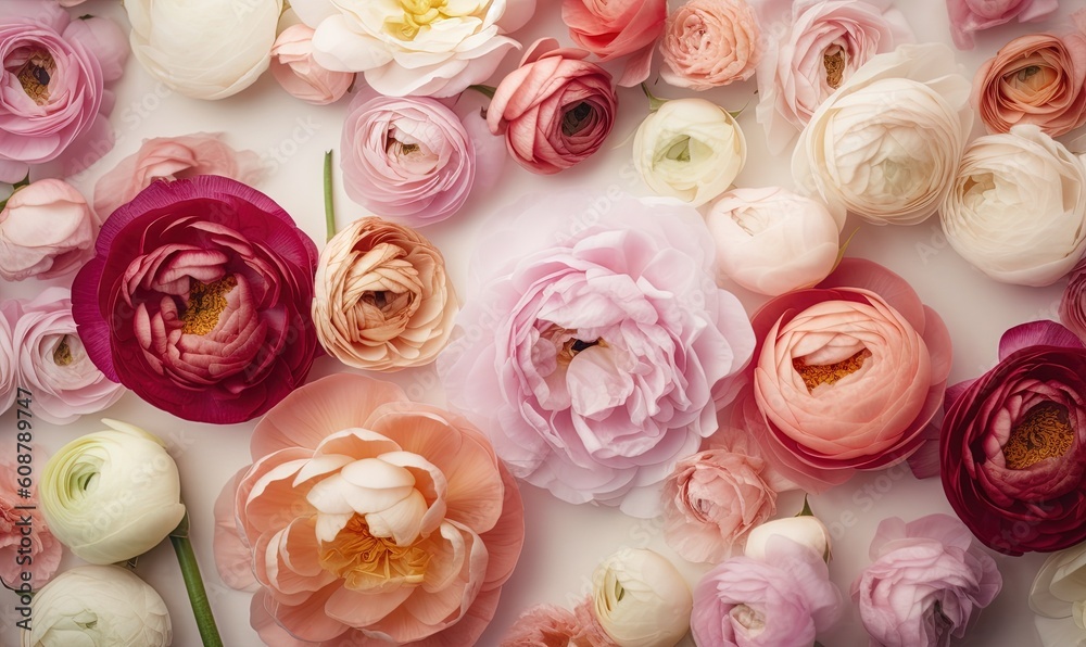 a bunch of flowers that are laying on a table together. generative ai a bunch of flowers that are laying on a table together. generative ai