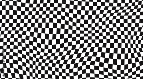 Psychedelic checkerboard pattern. Abstraction in the style of y2k. Black and white corner.