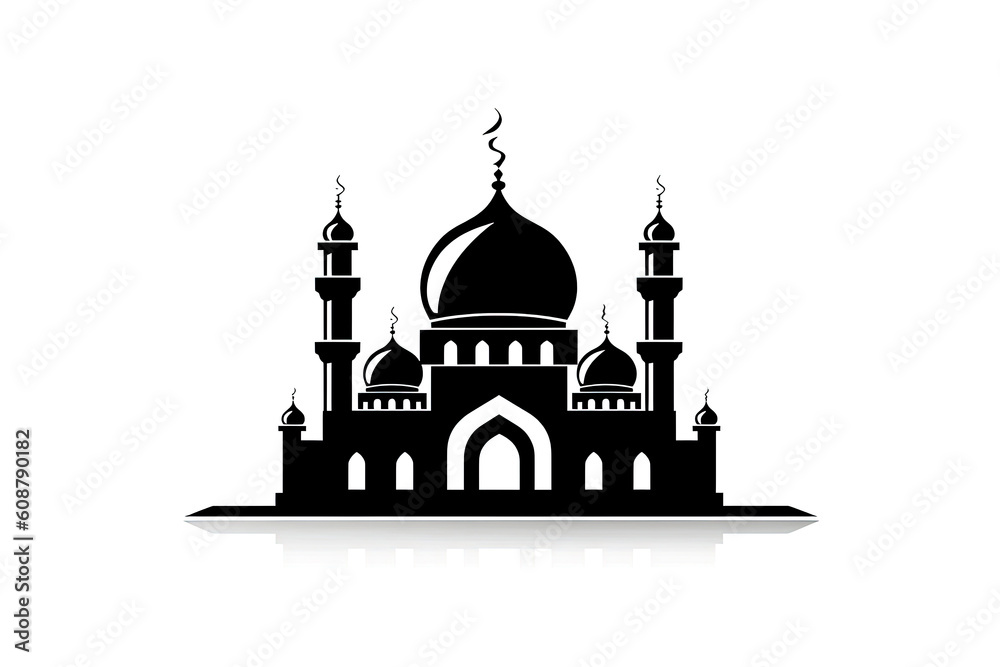 Generative AI illustration of Arabic muslim mosque icon in colors silhouette logo vector illustration design template