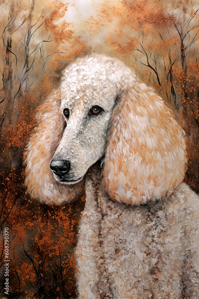 Generative Ai illustration of poodle dog in textured oil illustration style Generative Ai illustration of poodle dog in textured oil illustration style