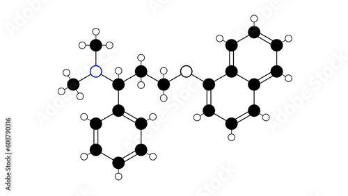 dapoxetine molecule, structural chemical formula, ball-and-stick model, isolated image priligy