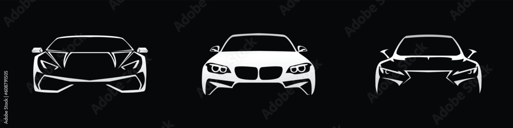 set of premium luxury escort garage showroom services, car wash and auto detailing logo vectors with car outlines