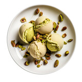 Pistachio Ice Cream On White Plate, Isolated On Transparent Background, Png. Generative AI