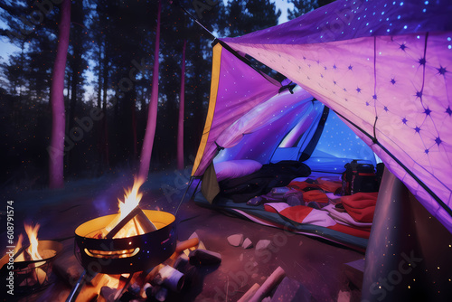 camping in the forest. AI