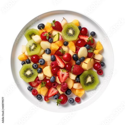 Fruit Salad On White Plate, Isolated On Transparent Background, Png. Generative AI