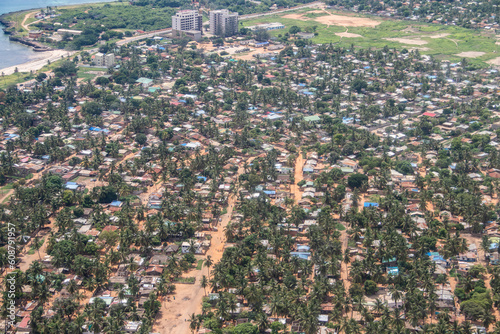 Pemba city, capital of Cabo Delgado province in Mozambique, picture taken from above before landing to Pemba airport