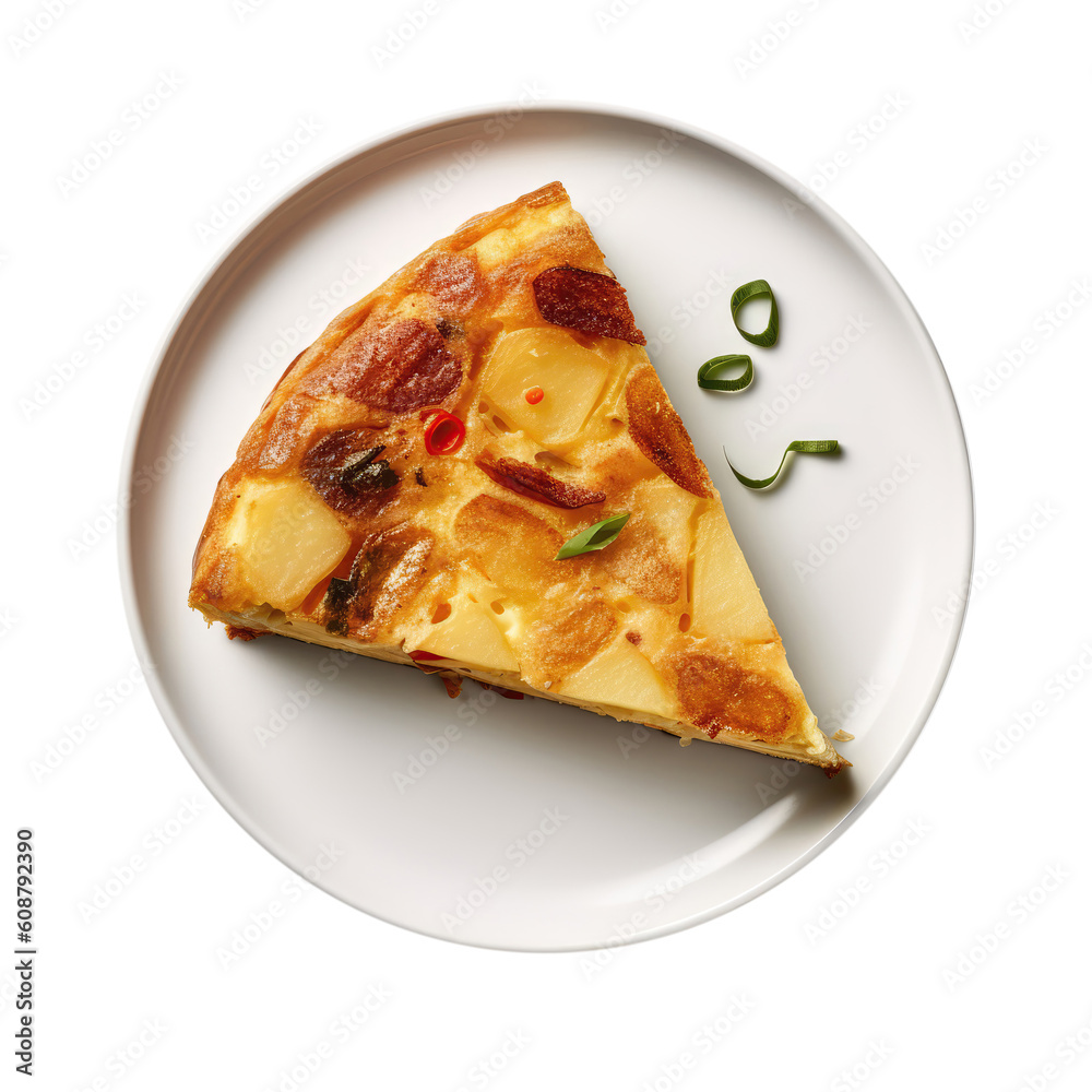 Spanish Tortilla On White Plate, Isolated On Transparent Background, Png. Generative AI Spanish Tortilla On White Plate, Isolated On Transparent Background, Png. Generative AI