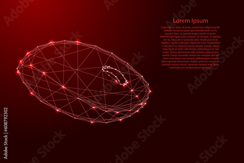 Wireless computer mouse, from futuristic polygonal red lines and glowing stars for banner, poster, greeting card. Low poly concept. Vector illustration.