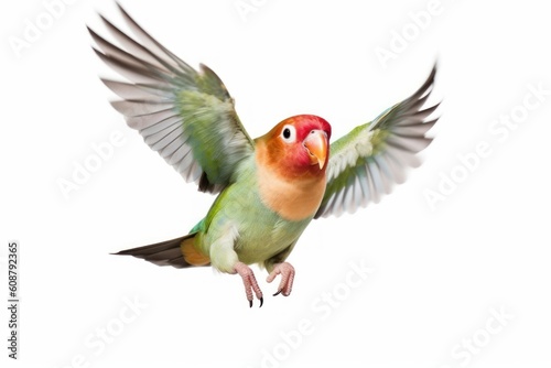 Rosy-faced Lovebird flying (Agapornis roseicollis). Generative AI