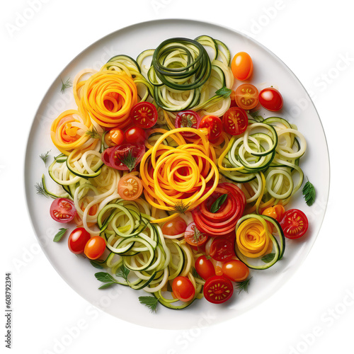 Spiralized Vegetables On White Plate, Isolated On Transparent Background, Png. Generative AI photo