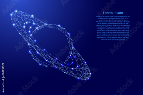 Saturn planet with rings, from futuristic polygonal blue lines and glowing stars for banner, poster, greeting card. Low poly concept. Vector illustration.