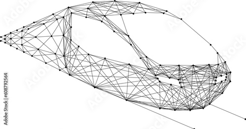 High - speed train, from abstract futuristic polygonal black lines and dots. Low poly concept. Vector illustration.